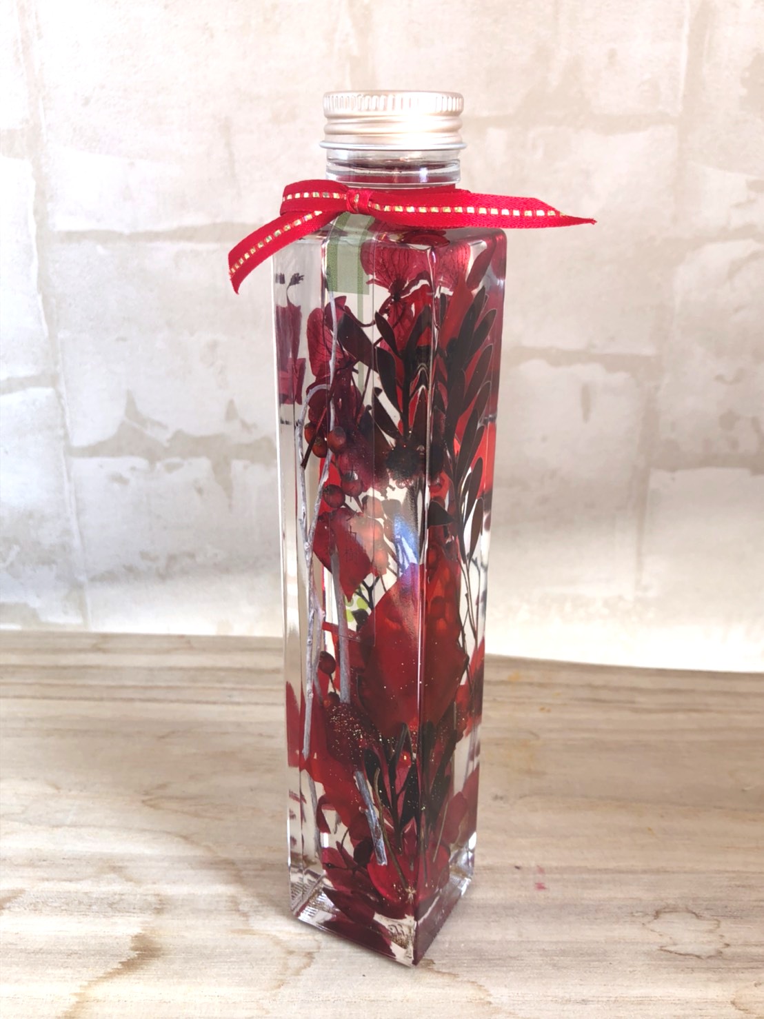 (1136)ながとカラーのハーバリウムボトル＊レッド　贈り物　ギフト
