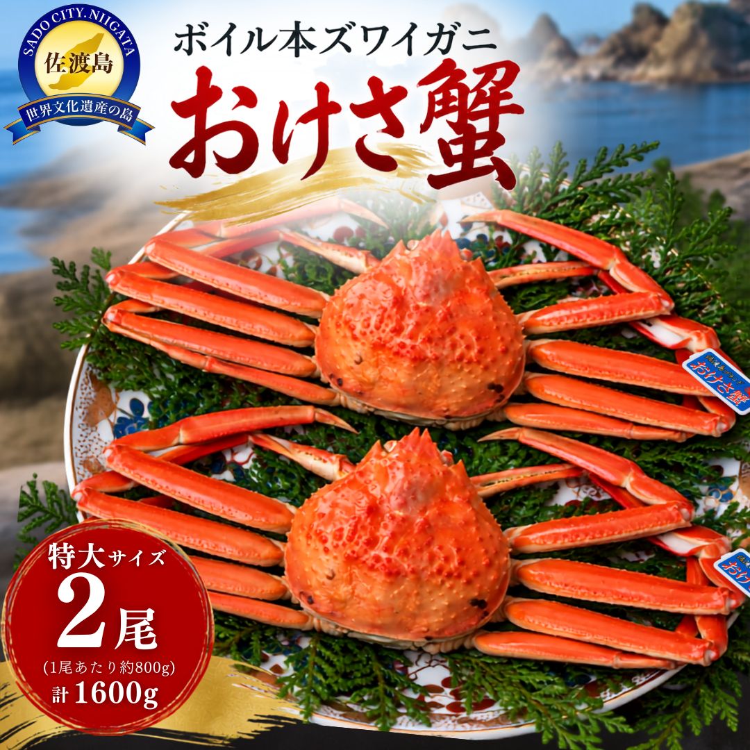 ボイル本ズワイガニ「おけさ蟹」特大サイズ 2尾（1尾あたり約800g） 約1600g 214933-0002