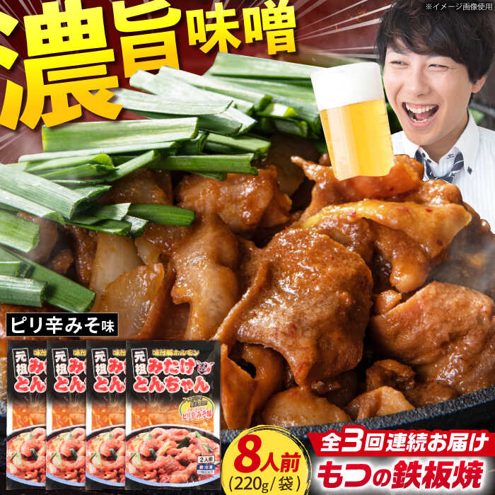 【ふるさと納税】【3回定期便】岐阜県産豚もつの鉄板焼き「元祖みたけとんちゃん」ピリ辛みそ味（8人前） / モツ もつ 白もつ ホルモン / 御嵩町 / 藤よし [AVAA027]
