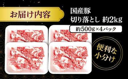 国産 豚肉 豚肉切り落とし 2kg CFA004 国産豚 こま切れ 便利 小分け 豚肉切り落とし