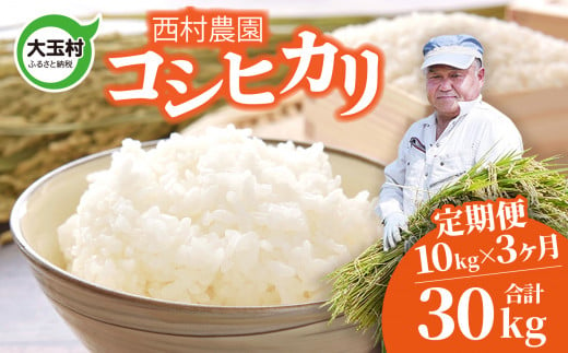 米 定期便 コシヒカリ 30kg ( 10kg × 3ヶ月 ) 《 令和6年 》 福島県 大玉村 西村農園 新米 ｜ こしひかり 精米 定期 3回 コメ ｜ nm-kh10-t3-R6