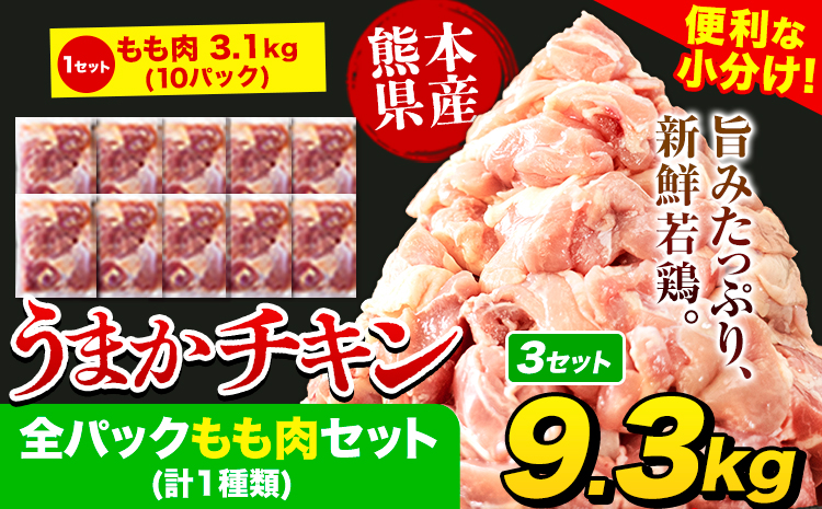 うまかチキン 全パックもも肉セット(計1種類) 合計9.3kg 3.1kg×3セット《1-5営業日以内に出荷予定(土日祝除く)》ふるさと納税 肉 とり とり肉 鳥もも肉 小分けバック 鳥 とりもも 冷凍 定期 大容量 もも肉 簡易包装