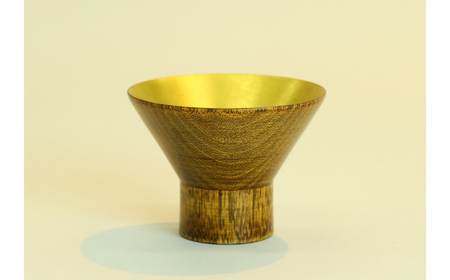 ぐい呑（拭き漆×金箔） 「再生の一献」茶 wa112-010