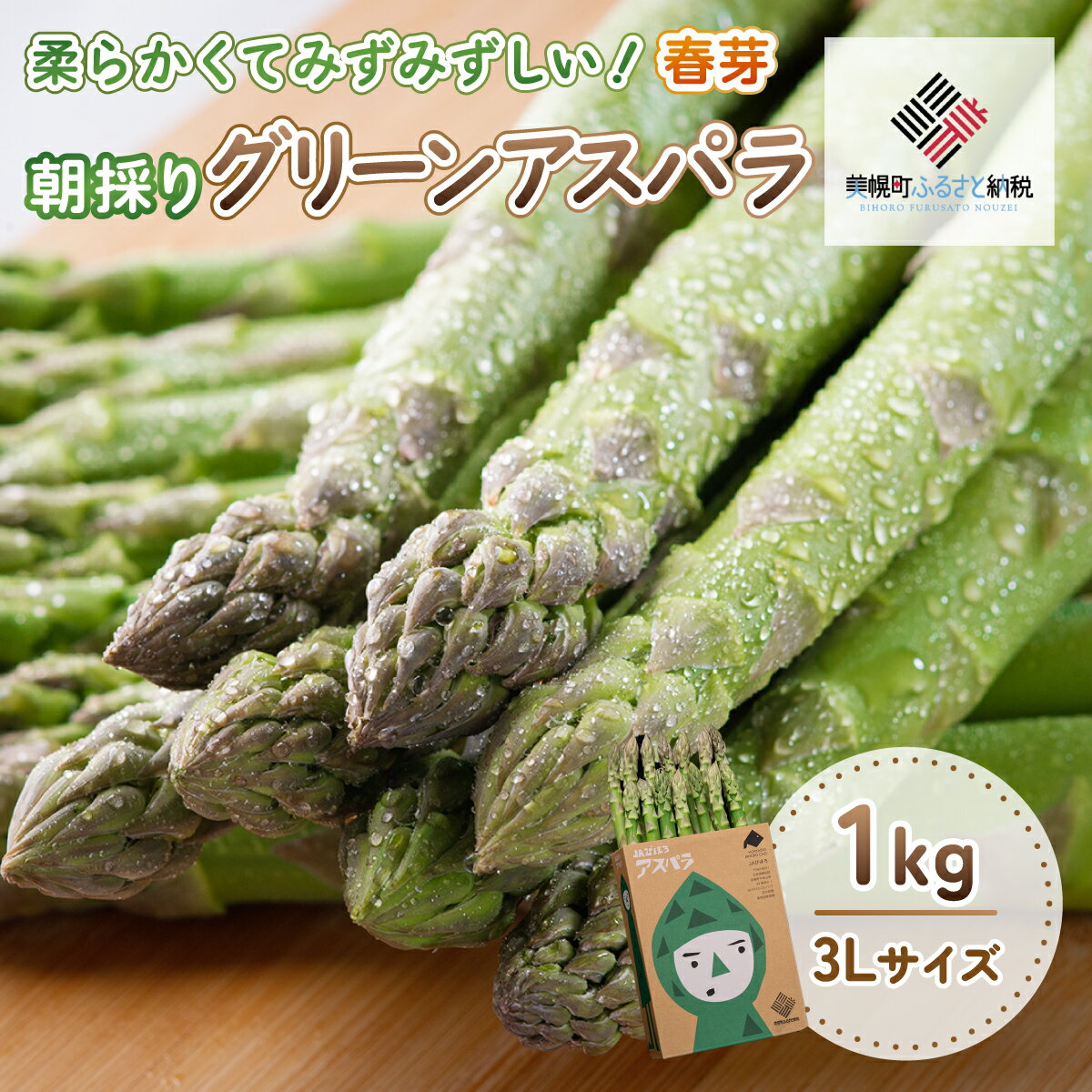 【ふるさと納税】2026年産 柔らかくてみずみずしい朝取りグリーンアスパラ(春芽)3L 1kg 【配送不可地域：離島】【 ふるさと納税 人気 おすすめ ランキング アスパラ アスパラガス グリーンアスパラ 朝どれ 新鮮 野菜 北海道 美幌町 送料無料 】 BHRG028
