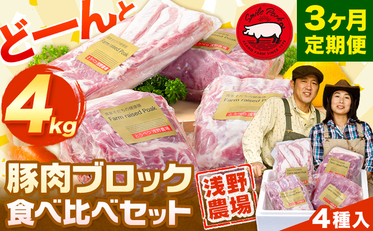 浅野農場厳選豚肉ブロック食べ比べセット 3ヶ月定期便