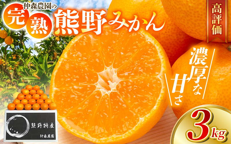 仲森農園の完熟熊野みかん 3kg 【2026年11月下旬から12月下旬に発送】 みかん ミカン 蜜柑 温州みかん 温州ミカン 柑橘 フルーツ 果物 くだもの 甘い 旬 人気 産地直送 10000円 三重県 熊野市【nkmr0009】