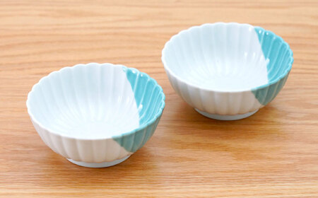 【波佐見焼】花しのぎ 小鉢 ハーフカラー ミント2点セット【団陶器】[PB204]