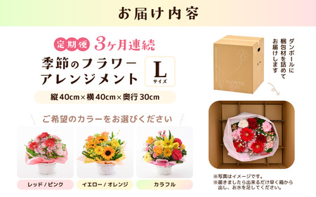 定期便 ≪3ヶ月連続お届け≫ 選べるカラー 季節のフラワーアレンジメント L (カラフル) 【お花 フラワー アレジメント 花束 ギフト 生花 プレゼント 花束 花 記念日 敬老の日 お祝い】 [E-