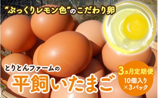 
                  【3カ月定期便】とりとんファームの平飼いたまご10個入り×3パック / 田辺市 卵 たまご 鶏卵 平飼い 卵かけごはん【trt013-tk】
                