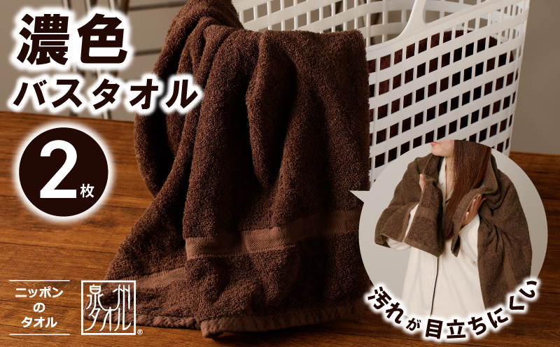 濃色カラー バスタオル 2枚（ブラウン）【泉州タオル 国産 吸水 普段使い シンプル 日用品 家族 ファミリー 大阪 泉佐野 大阪府 泉佐野市】