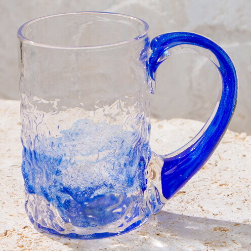 【ふるさと納税】【琉球ガラス】源河源吉　源河の泡　ビアマグ（青）