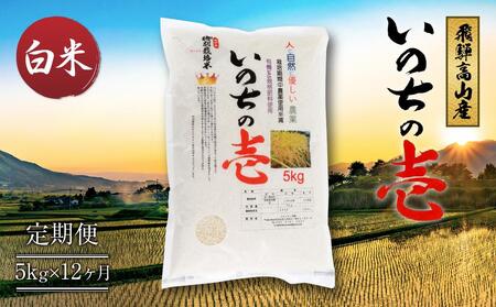 【定期便】飛騨高山産いのちの壱（白米）5kg×12ケ月 | 粒が大きい ブランド米 お米 ご飯 おいしい 人気 いのちの壱 飛騨高山 クオリティ飛騨高山 AU110