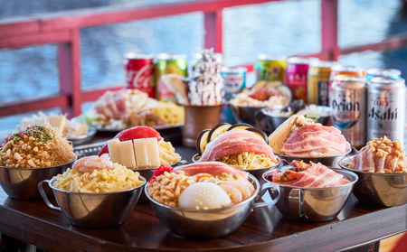 【4名様】もんじゃ屋形船ギフトチケット(国産牛ステーキ付） 【kt105-001-4】