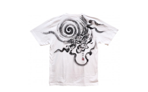 手描きTシャツ 日本画 龍神 白 (半袖 Lサイズ)【1615183】