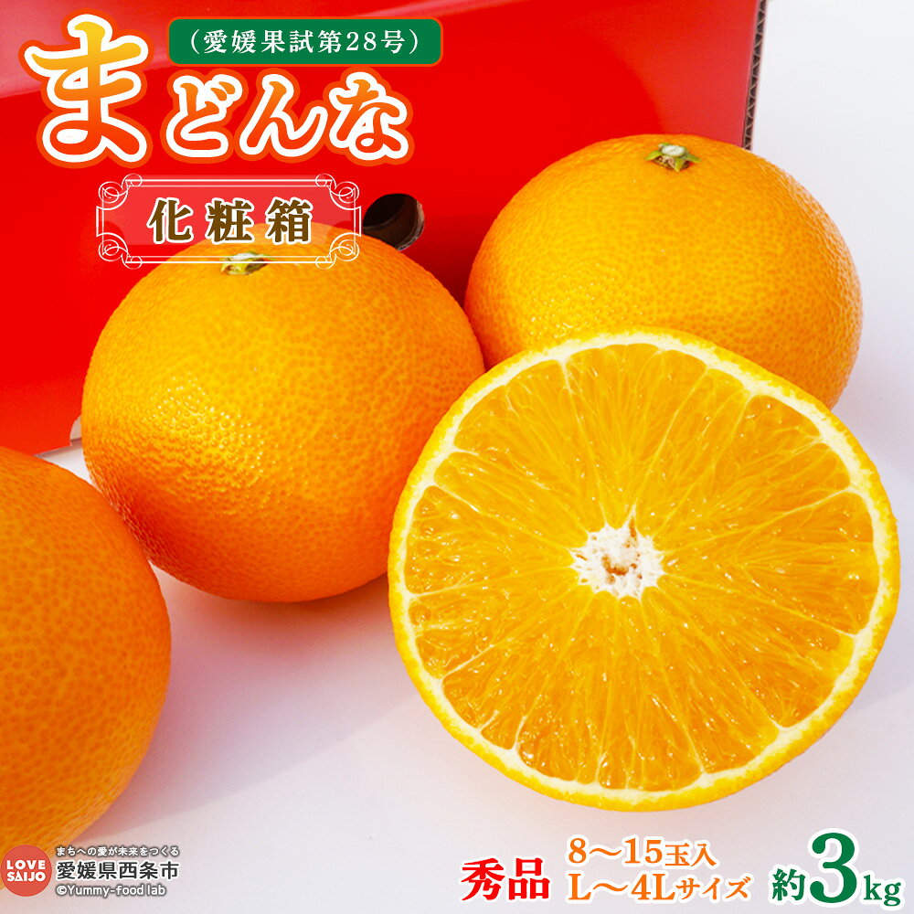 【ふるさと納税】 ＜まどんな（愛媛果試第28号） 約3kg 化粧箱 秀品（L～4Lサイズ 8～15玉入)＞ ※2026年12月初旬から2027年1月中旬迄に出荷します。マドンナ 柑橘 果物 フルーツ みかん ギフト 贈答用 贈り物 鴻上農園 愛媛県 西条市 【常温】