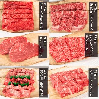 近江牛 定期便 12回 12ヶ月 ステーキ 焼肉 カルビ モモ バラ 肩ロース 赤身 サーロイン リブロース ヒレ フィレ サイコロ 希少部位 ヒウチ ミスジ サンカク 黒毛和牛 三大和牛