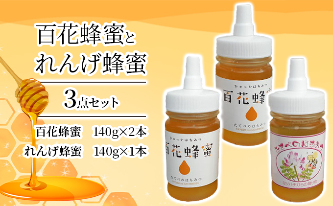 ＜ 百花 蜂蜜 2本＞と＜ れんげ 蜂蜜 1本＞の3点 セット はちみつ 加工食品