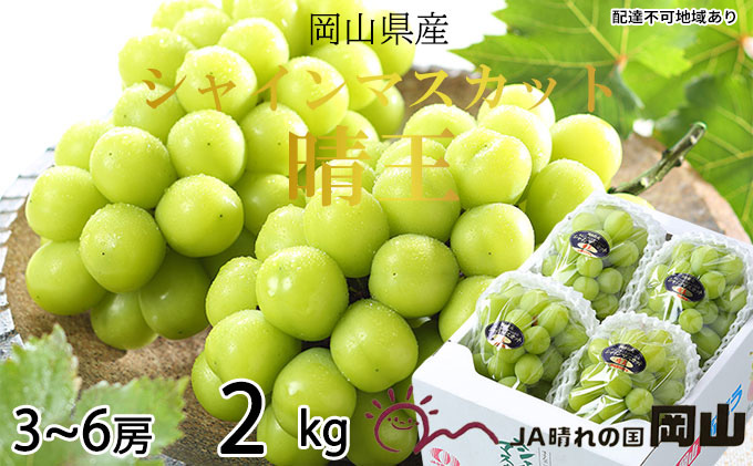 ぶどう 2025年 先行予約 シャイン マスカット 晴王 3房～6房 約2kg ブドウ 葡萄  岡山県産 国産 フルーツ 果物 ギフト