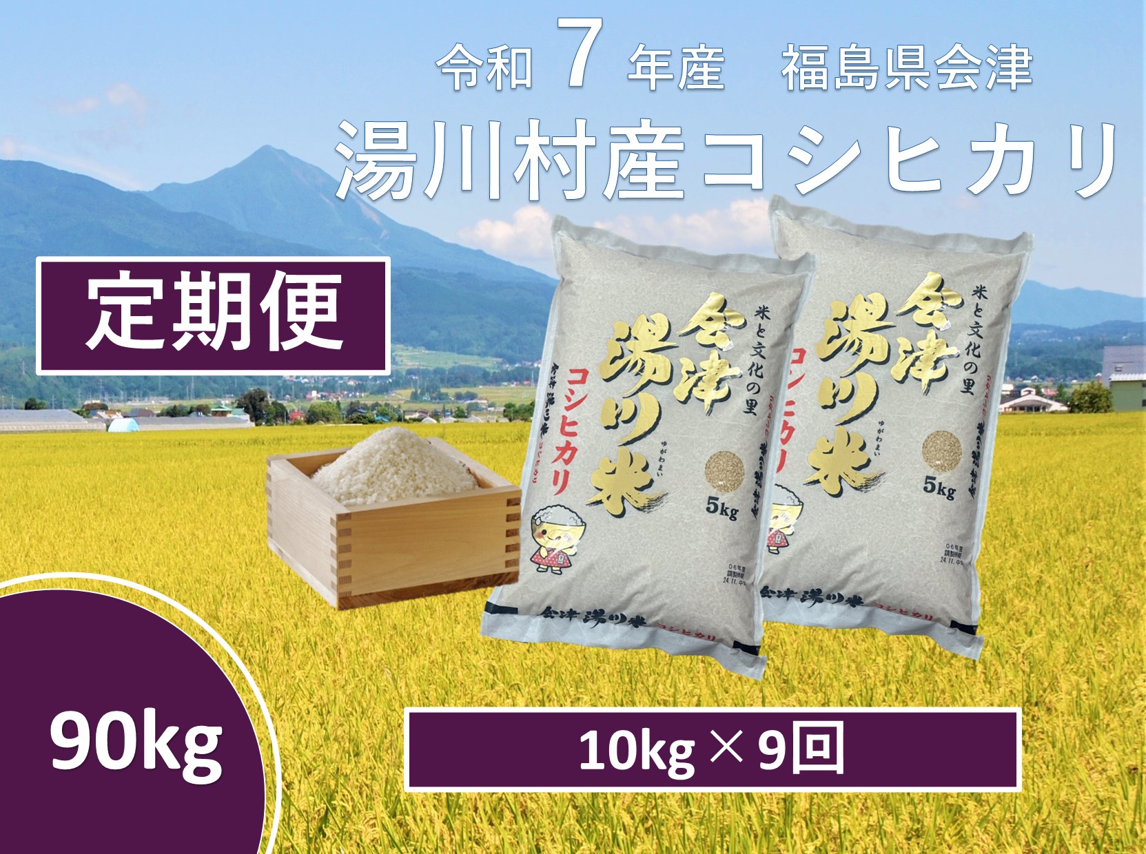 令和7年産湯川村産コシヒカリ　玄米90kg(10㎏×9回)【全9回定期便　R8.1月～R8.9月毎月発送】