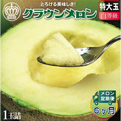 【ふるさと納税】【毎月定期便】クラウンメロン(白等級) 特大玉 1玉 全6回【配送不可地域：離島・北海道・沖縄県】【4012658】