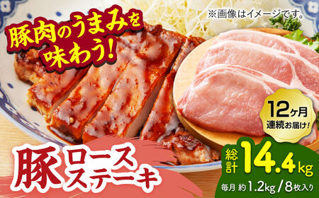 【12回定期便】豚ロースステーキ 約1.2kg（約150g×8枚）【吉里精肉】[ZEW092]