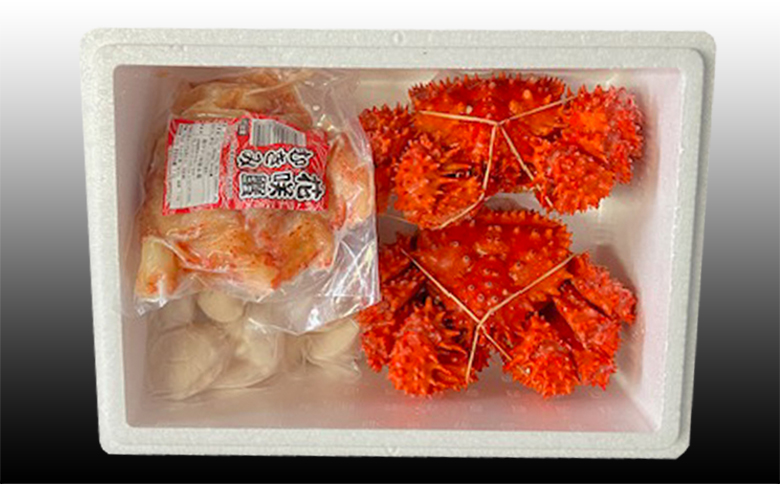 花咲かに2尾、花咲かにむき身300g×1P、ほたて貝柱500g×1P F-76002