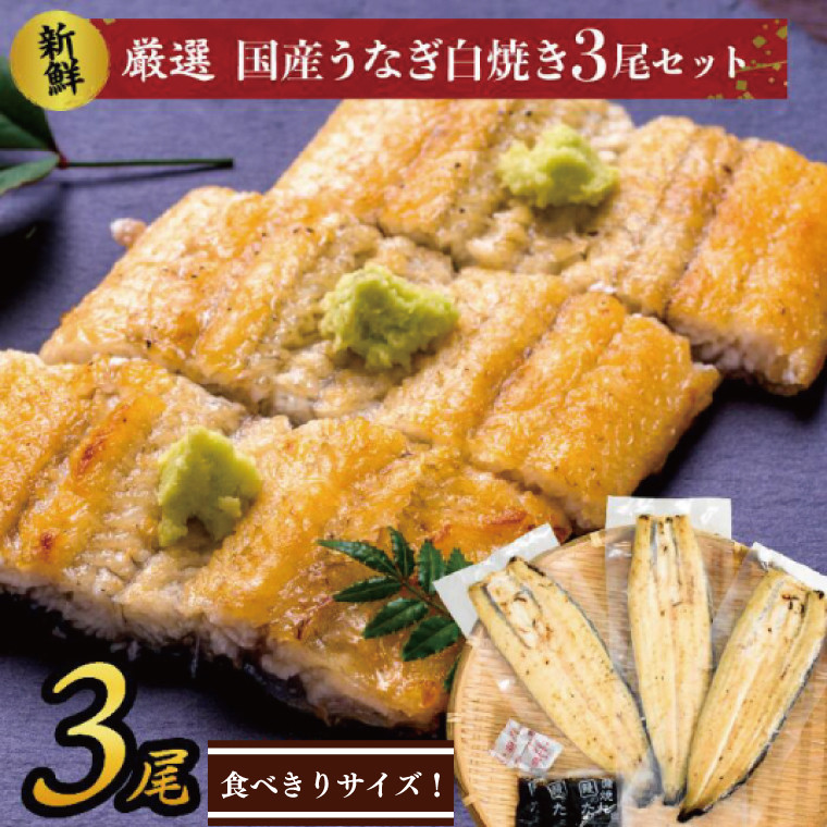 
AD-129-2　食べきりサイズ！国内産うなぎの白焼（酒蒸し）3尾　計345g以上
