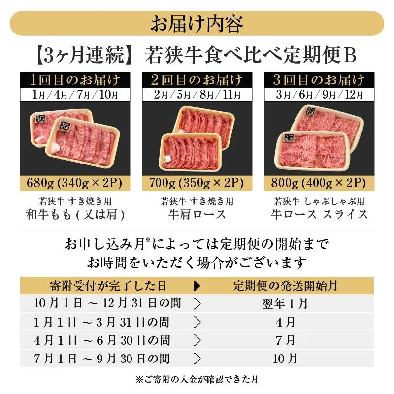 【定期便 3ケ月】 定期便B 厳選 黒毛和牛「若狭牛」食べ比べ 合計2.18kg   牛脂付き 冷凍  e02-j001]