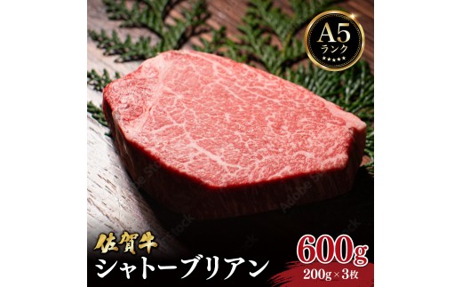 佐賀牛シャトーブリアン600g (200g×3枚) ／ 佐賀 大町町 肉 お肉 牛肉 フィレ ヒレ ステーキ シャトーブリアン 贈答 ブランド牛 A5 国産 霜降り ギフト グルメ 国産牛 特産品 お祝い 贈り物 ステーキ肉 冷凍