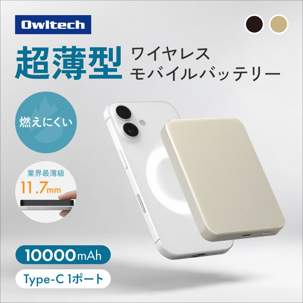 【ふるさと納税】 オウルテック モバイルバッテリー 準固体電池 タイプC 超薄型11.7mm 10000mAh PD30W出力 マグネット式 ワイヤレス充電 充電器 バッテリー スマホ iPhone タブレット PC 充電 防災 家電 OWL-PBM10002J 雑貨 ガジェット Owltech 神奈川 海老名