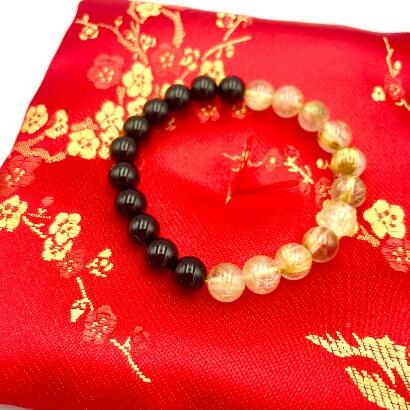 ルチルクオーツとオニキスの天然石ブレスレット（レディース）ジュエリー春日 奈良県 奈良市 なら 45-007