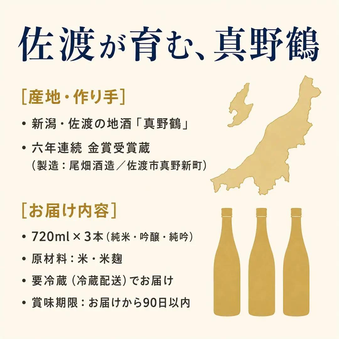 日本酒 真野鶴 純米 吟醸 純吟 無ろ過生原酒 720ml 3本セット | 新潟県 佐渡市