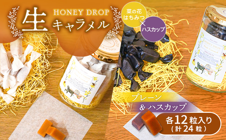 【HONEY DROP】菜の花はちみつ生キャラメル(プレーン・ハスカップ) 2ダース（24粒入り） |  生キャラメル キャラメル フルーツキャラメル ハスカップキャラメル 厚真町産ハスカップ 生乳 濃厚 贅沢 甘酸っぱい くちどけ 北海道スイーツ お菓子 スイーツ ご当地スイーツ お取り寄せ 北海道 恵庭市 恵庭【750003】
