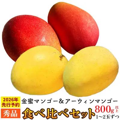 【2026年 先行予約】金蜜マンゴー&アーウィンマンゴー秀品 食べ比べセット　800g以上 秀品 先行予約 沖縄 甘味 糖度 濃厚 おいしい お土産 アーウィン きんみつ 食べ比べ まんごー ギフト 