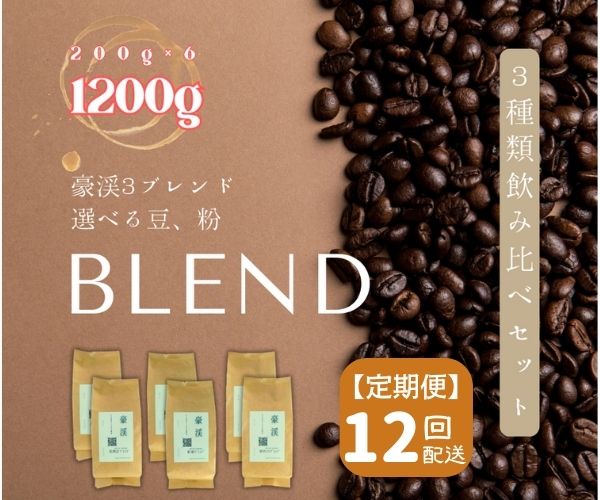 【ふるさと納税】総社珈琲 1200g 3種飲み比べ 200g ×6 名勝豪渓編 コーヒー 珈琲 コーヒー豆 珈琲豆 コーヒー粉 粉 定期便 12回【 自家焙煎 飲料類 飲料 ドリンク 】【ドリップレシピ付き】