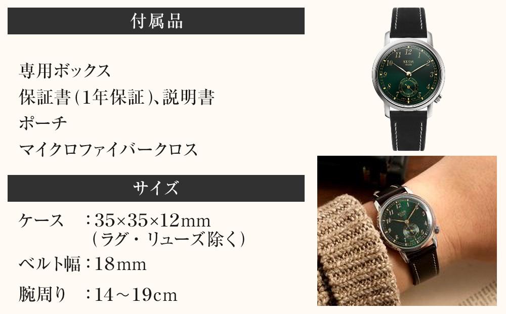 【KUOE】日本製 アンティークデザインウォッチ OLD SMITH 90-007 自動巻き スモールセコンド グリーン文字盤[ 京都 腕時計 ブランド アンティーク ウォッチ おしゃれ 人気 おすす