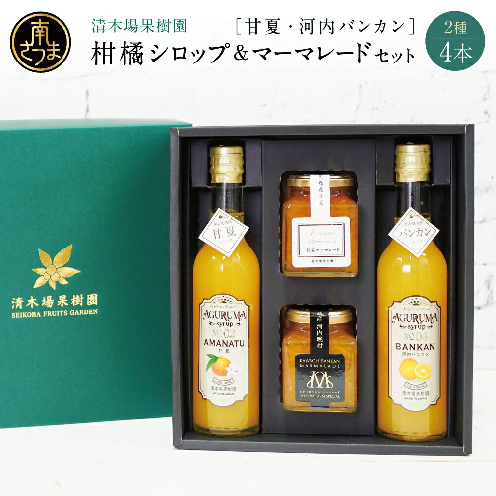 【ふるさと納税】マーマレード＆シロップ4本 ＜2種：甘夏・河内バンカン＞ フルーツシロップ 柑橘 果物 フルーツ ジュース フルーツソース 炭酸割り ハイボール カクテル かき氷 ヨーグルト アイス パンケーキ ギフト 贈答 清木場果樹園 鹿児島県 南さつま市 送料無料