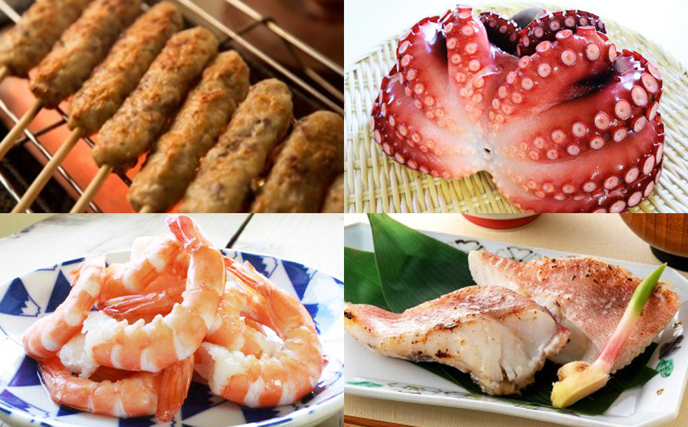 
            海の幸 4種セット 冷凍 牛タン入つくね 牛タン つくね タコ ボイルたこ 水タコ 蛸 えび 海老 エビ ボイルえび 赤魚粕漬け 赤魚 漬け魚 魚 魚介 海鮮 切身 BBQ バーベキュー お取り寄せ グルメ ヤマサコウショウ 宮城県 石巻市
          