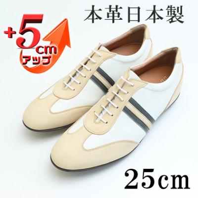 ふるさと納税 大和郡山市 レザースニーカー 紐タイプ 5cmアップシークレットシューズ No.899 ホワイト 25cm