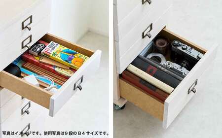 天然木チェスト 6段 A4サイズ アイボリーホワイト・キャスター・取っ手B(メタルアンティーク)