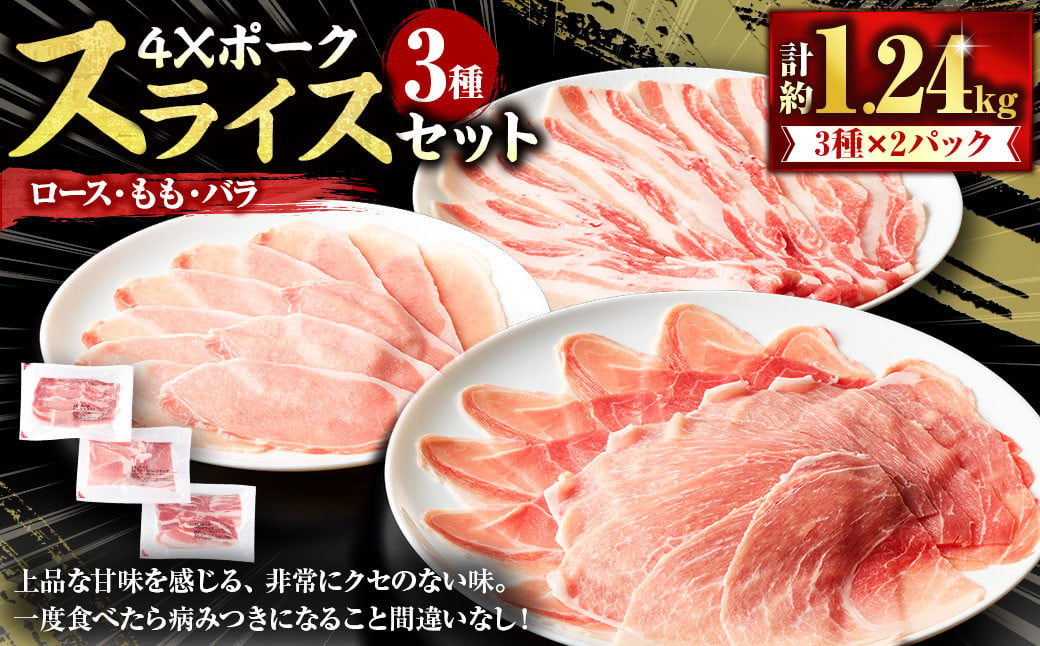 
            4Xポーク スライスセット （計約1.24kg） ポーク 豚肉 肉 スライス セット ロース バラ もも （849）
          