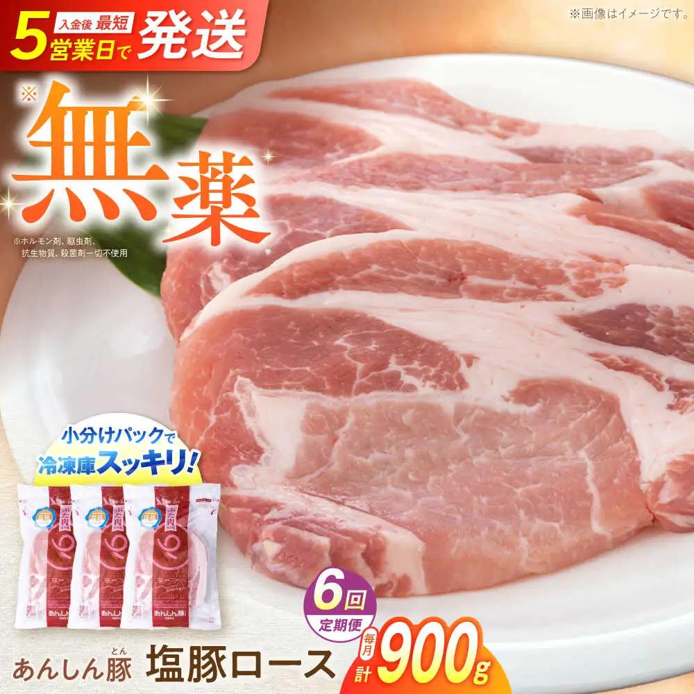 【6回定期便】塩豚ロース 計900g 藤井ファーム[AWAF055]