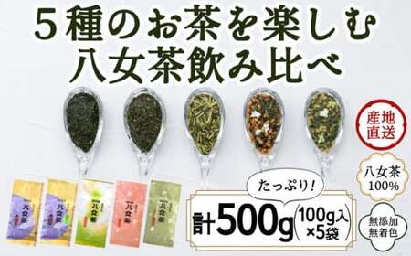 八女茶100％ お茶の世界を楽しむ！５種の茶葉飲み比べセット 100g×５袋＜岩崎園製茶＞　075-014