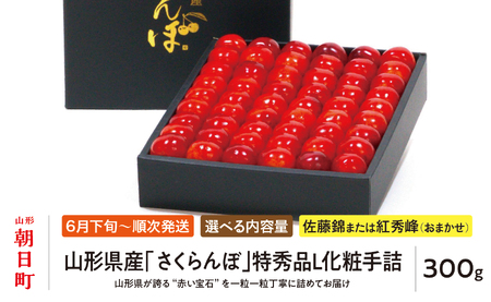 ＜ 先行予約 ＞ 山形県産 さくらんぼ （ 佐藤錦 ・ 紅秀峰 ） 特秀品 L 化粧手詰 300g 【2026年6月下旬から7月上旬発送】 山形県 果物 フルーツ 高級 初夏 夏 送料無料