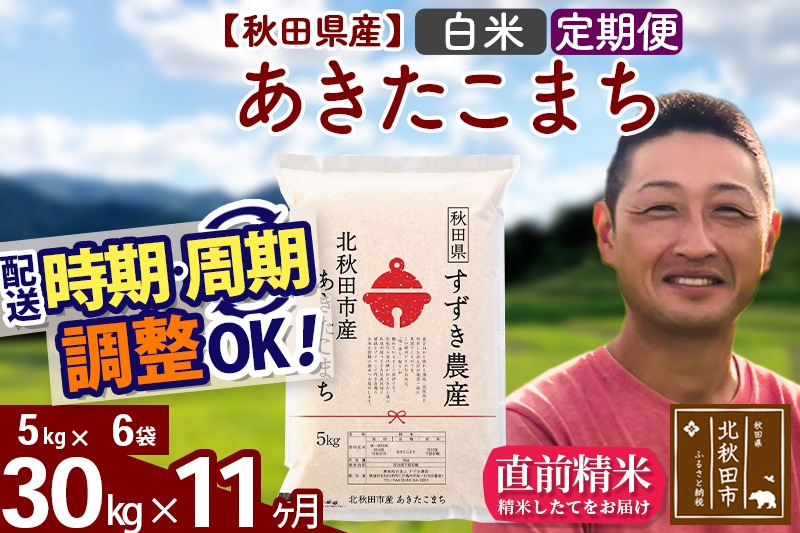 ※令和7年産 新米※《定期便11ヶ月》秋田県産 あきたこまち 30kg【白米】(5kg小分け袋) 2025年産 お届け時期選べる お届け周期調整可能 隔月に調整OK お米 すずき農産|szap-11011
