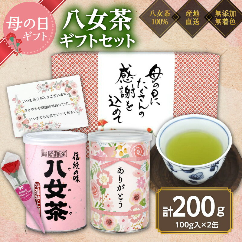 【ふるさと納税】【 母の日ギフト 】 八女上級煎茶2缶入り特別包装　メッセージカード、ミニカーネーション付き＜岩崎園製茶＞ 贈り物 プレゼント 茶缶 一番茶