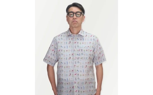 CLOFT 麻100％半袖オリジナルプリントシャツ”サーファー柄” M シャツ プリントシャツ グレイ グレー デザイン おしゃれ 個性 上質 プレミアム こだわり ギフト プレゼント 贈り物 東京 新宿 0139-026-S07-1