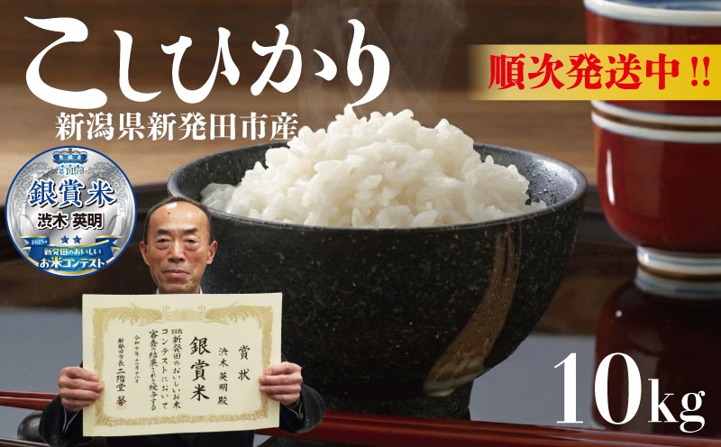 
                  【在庫復活！コンテスト銀賞米】 令和7年産 新潟 コシヒカリ 10kg 白米 おいしいお米コンテスト 銀賞 受賞 米 農家直送 ファミリーけんこう米 こしひかり 精米 ご飯 おにぎり 弁当 新潟県産 新発田産 新潟産 お米 こめ 渋木 英明 さん 数量限定 家族 農業 農家 新潟県 新発田 shibuki001_2025_01
                