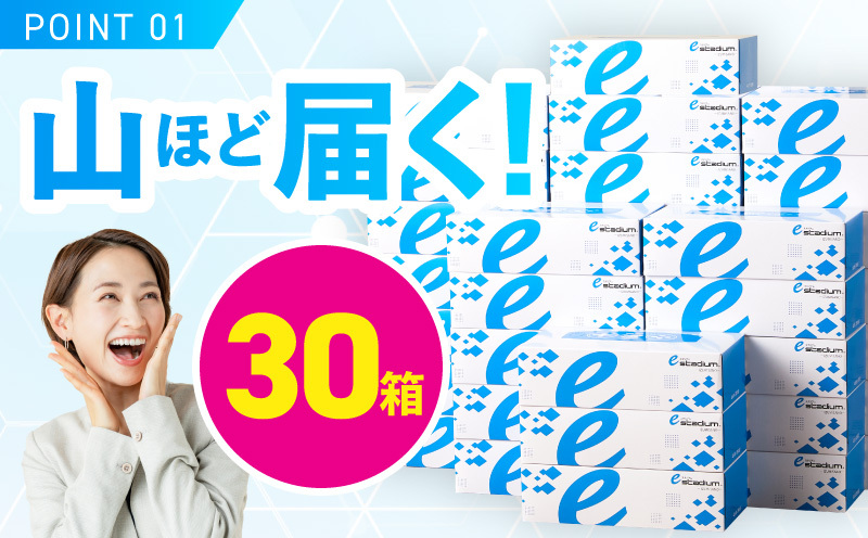 ボックスティッシュ 30箱【生活用品 雑貨 日用品 必需品 紙 常備品 まとめ買い 備蓄 防災 ティッシュペーパー てぃっしゅ ティッシュ eスポーツ応援 泉佐野市オリジナル】 010B1863_イメ
