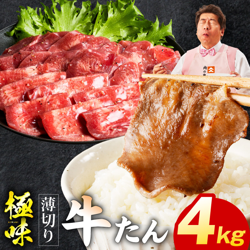 薄切り牛たん 4kg【氷温熟成×旨塩ダレ 味付き 訳あり サイズ不揃い 500g 小分け 焼くだけ 焼肉】 mrz0296